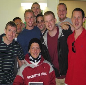 Brian Moore surrounded by his friends.